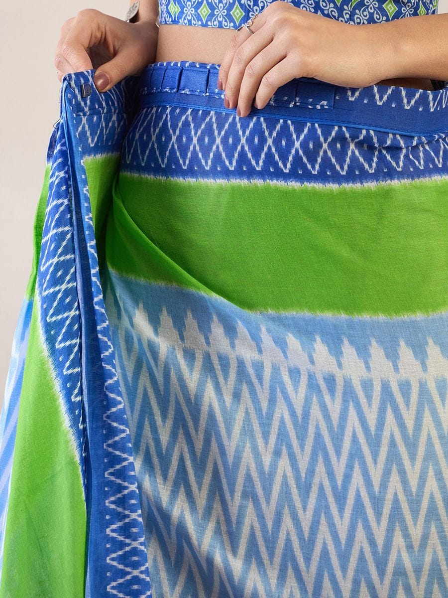 Sky Colour Mul Cotton Ready To Wear Saree With Pocket