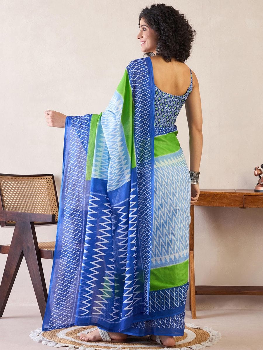 Sky Colour Mul Cotton Ready To Wear Saree With Pocket