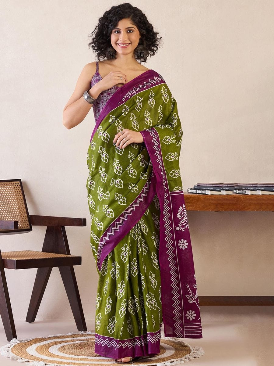 Mahendi Colour Mul Cotton Ready To Wear Saree With Pocket