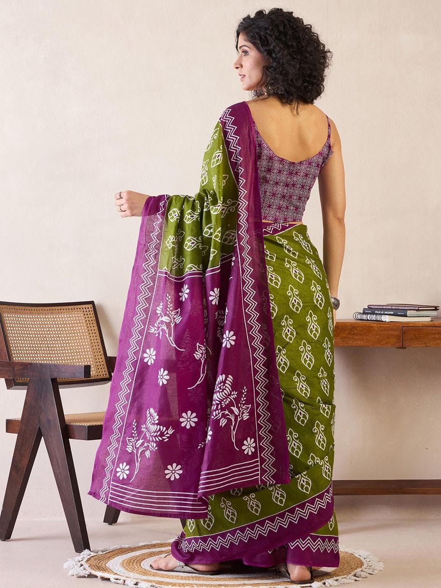 Mahendi Colour Mul Cotton Ready To Wear Saree With Pocket