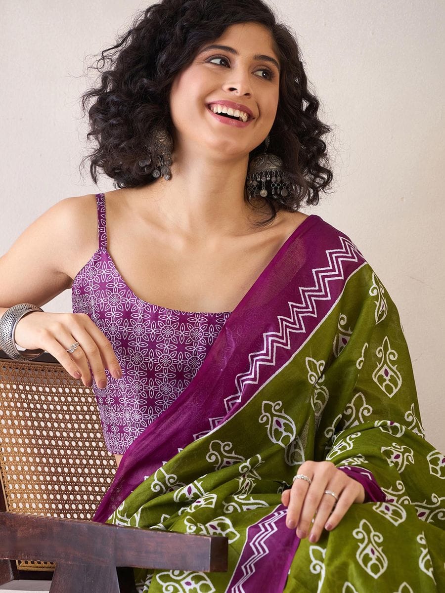Mahendi Colour Mul Cotton Ready To Wear Saree With Pocket