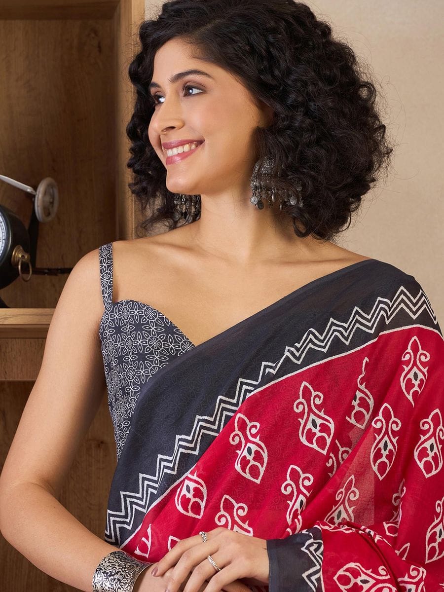 Pink Colour Mul Cotton Ready To Wear Saree With Pocket