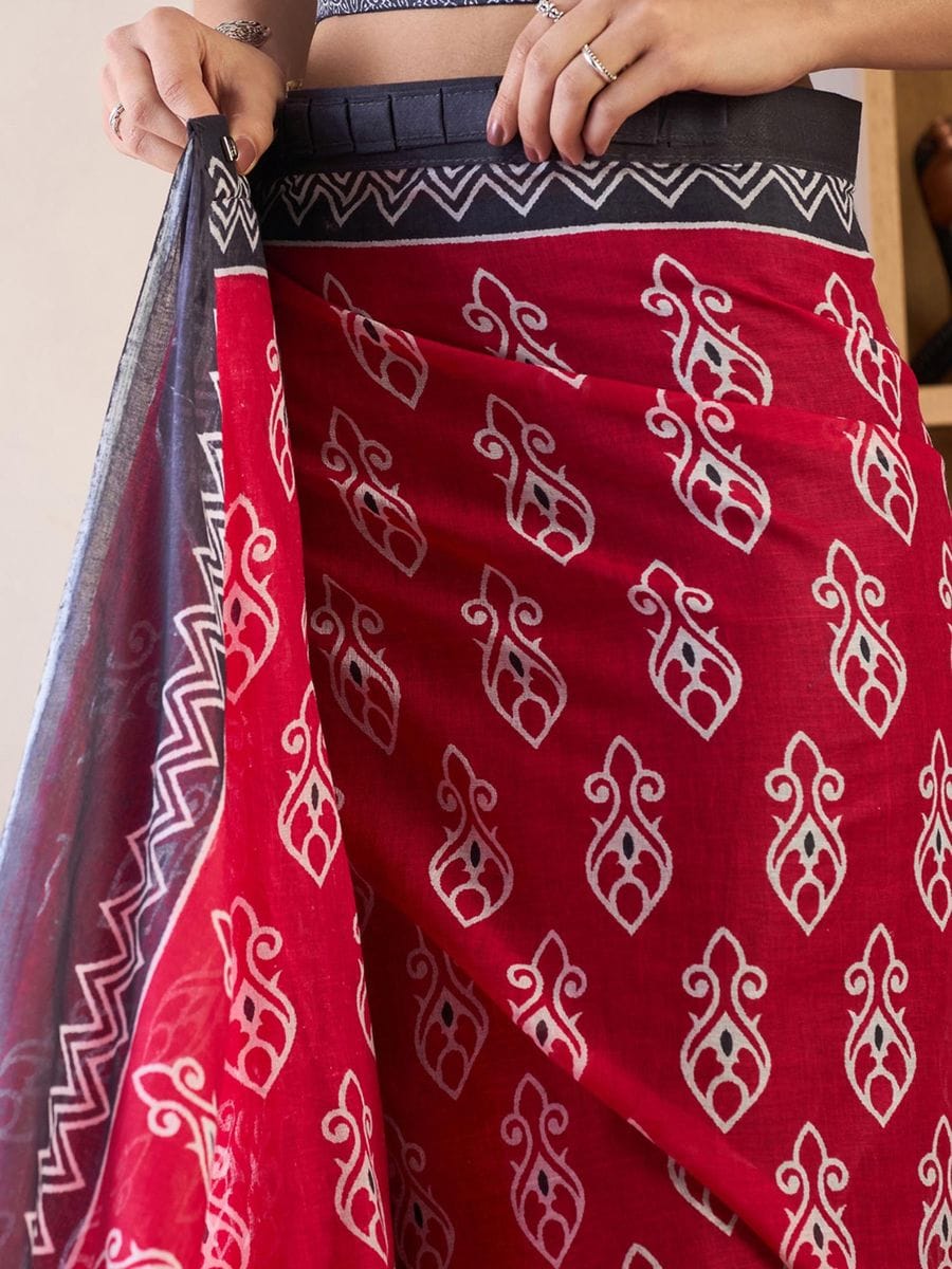Pink Colour Mul Cotton Ready To Wear Saree With Pocket