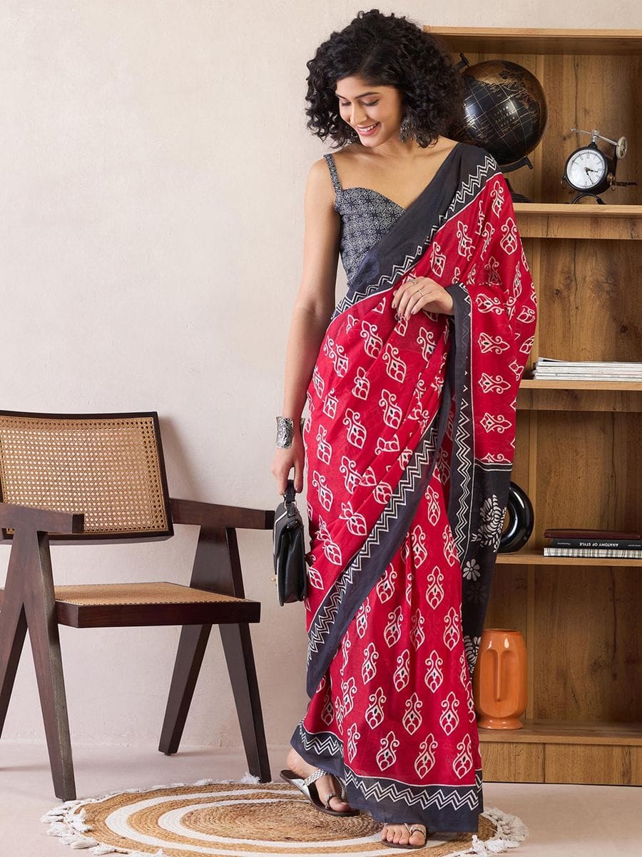 Pink Colour Mul Cotton Ready To Wear Saree With Pocket