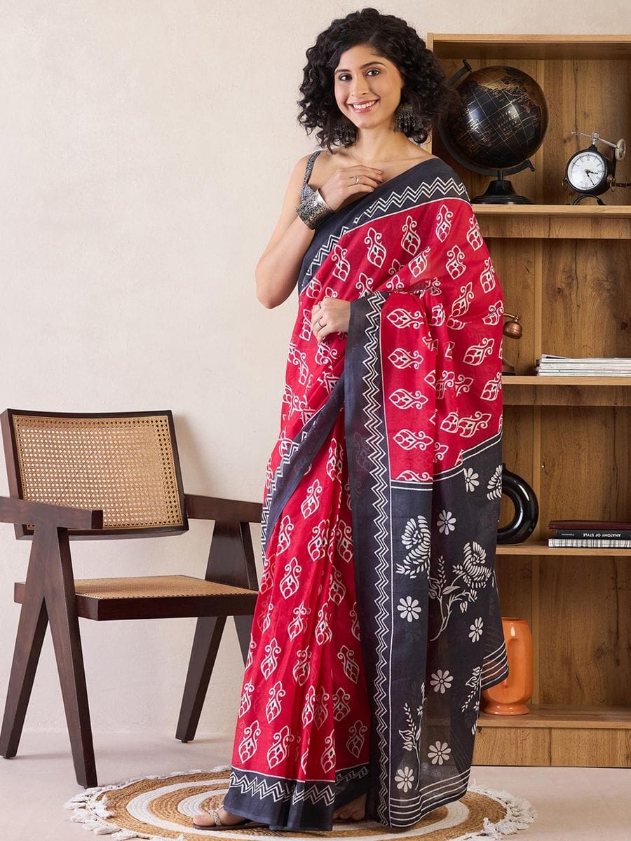Pink Colour Mul Cotton Ready To Wear Saree With Pocket