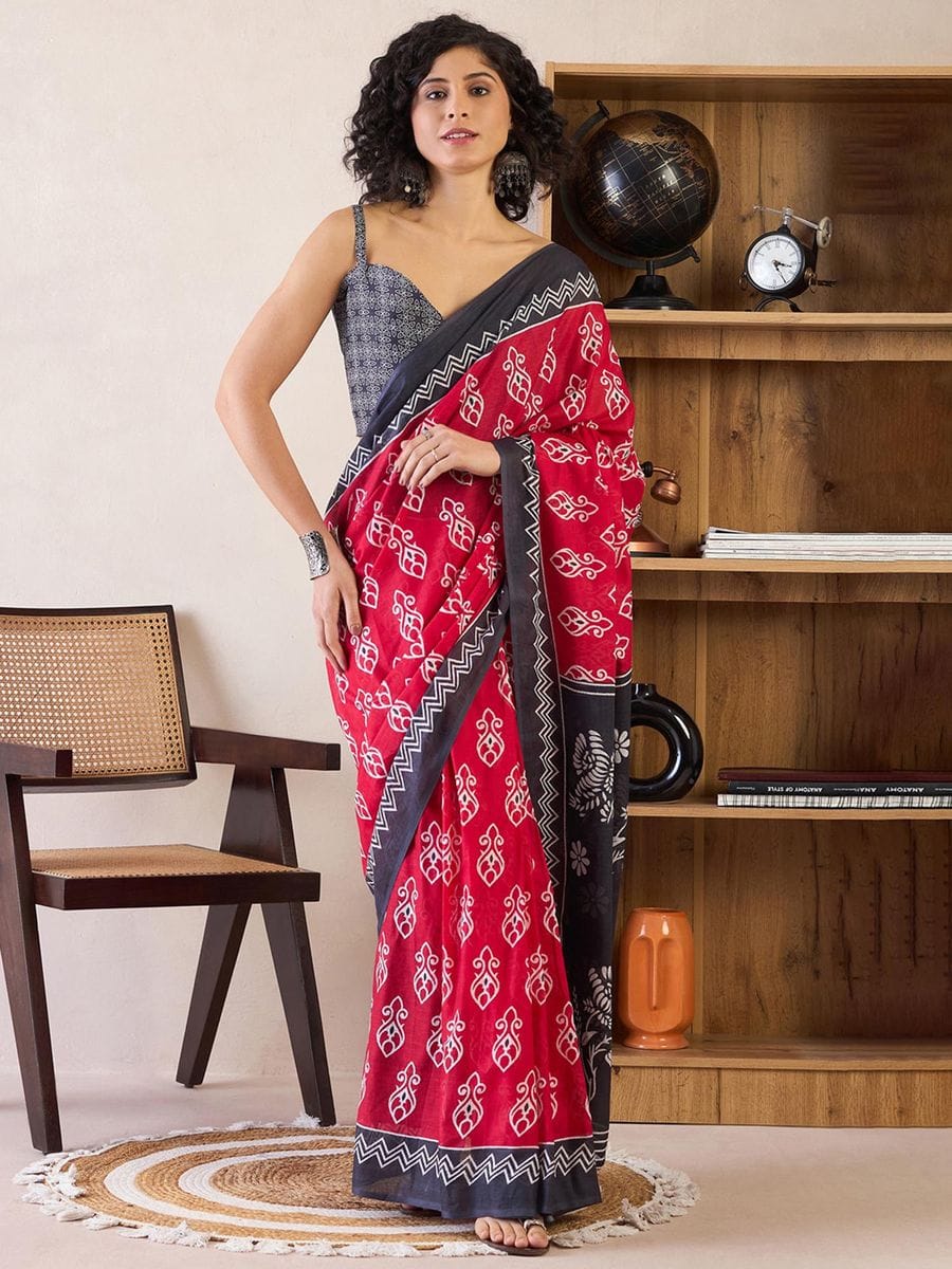 Pink Colour Mul Cotton Ready To Wear Saree With Pocket