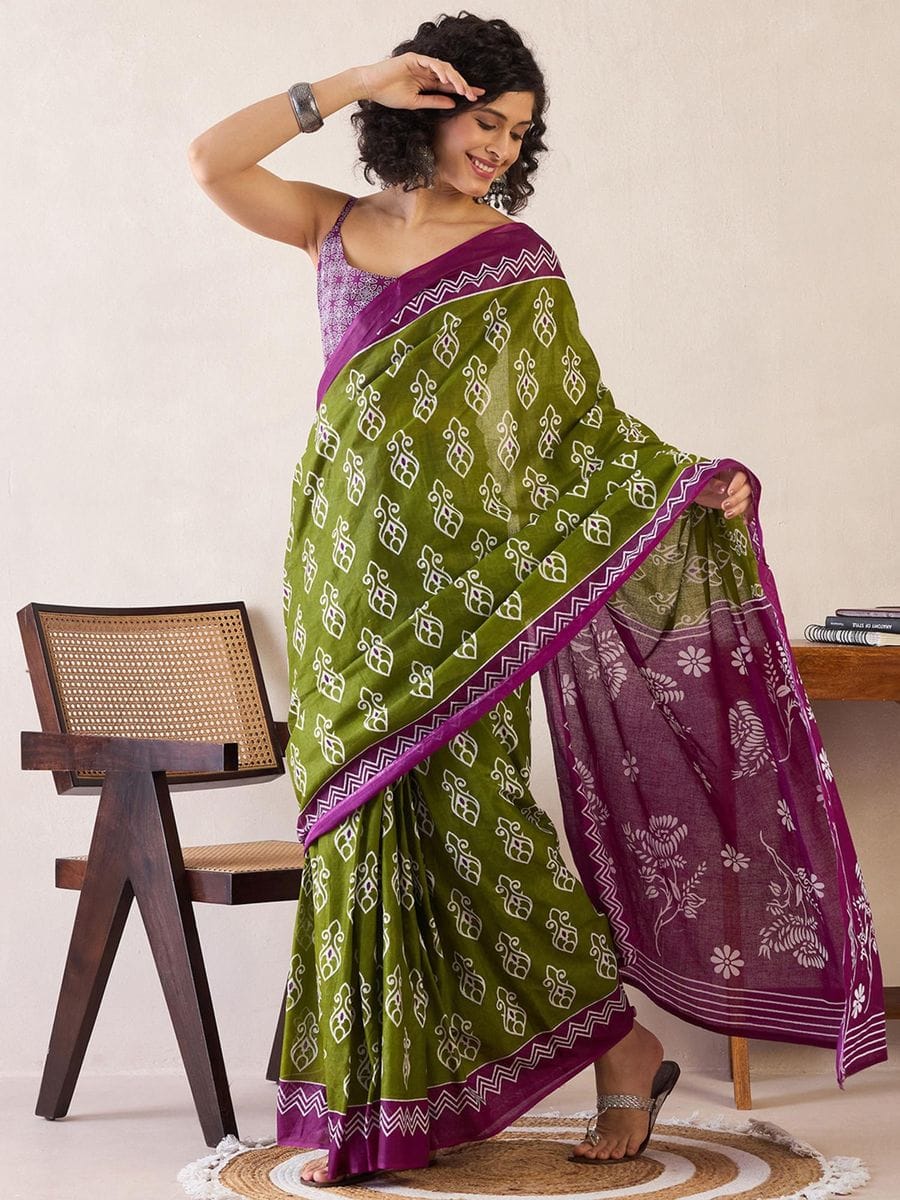 Mahendi Colour Mul Cotton Ready To Wear Saree With Pocket