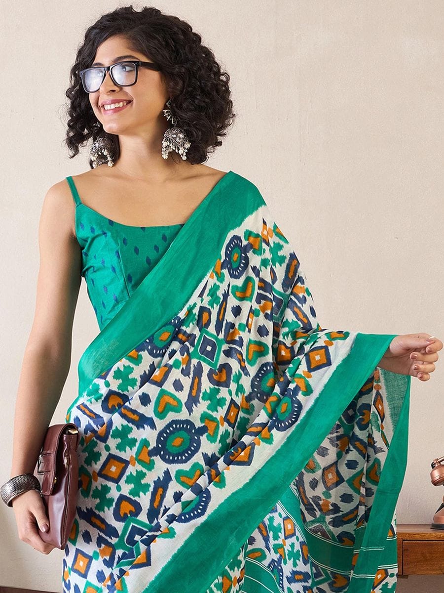 Light Green Colour Mul Cotton Ready To Wear Saree With Pocket