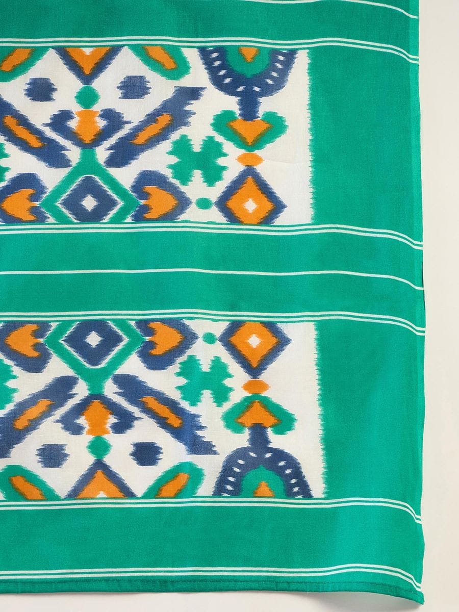 Light Green Colour Mul Cotton Ready To Wear Saree With Pocket