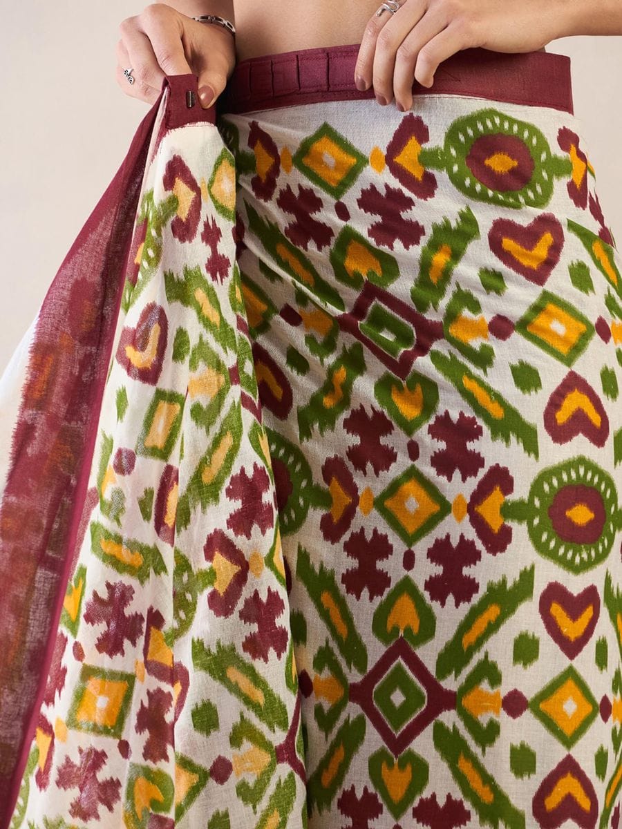 Brown Colour Mul Cotton Ready To Wear Saree With Pocket