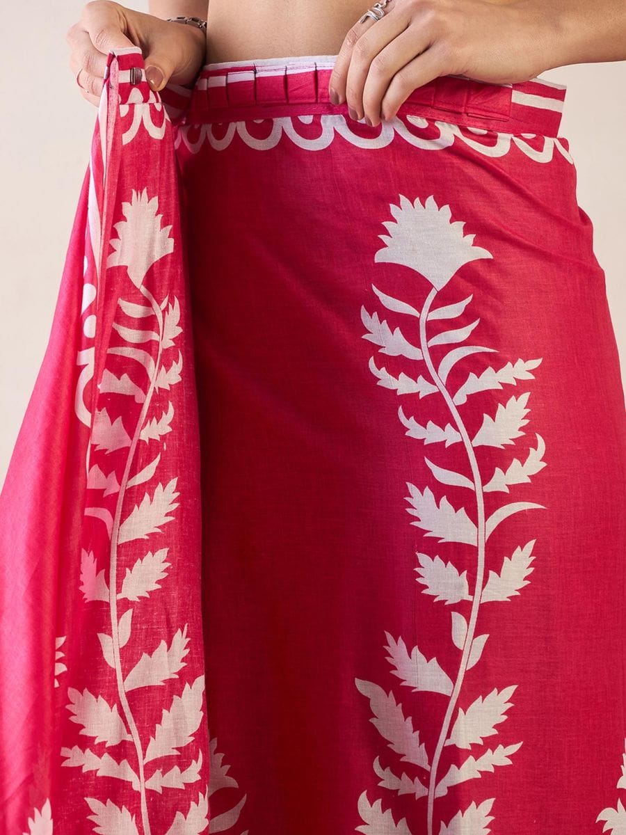Pink Colour Mul Cotton Ready To Wear Saree With Pocket