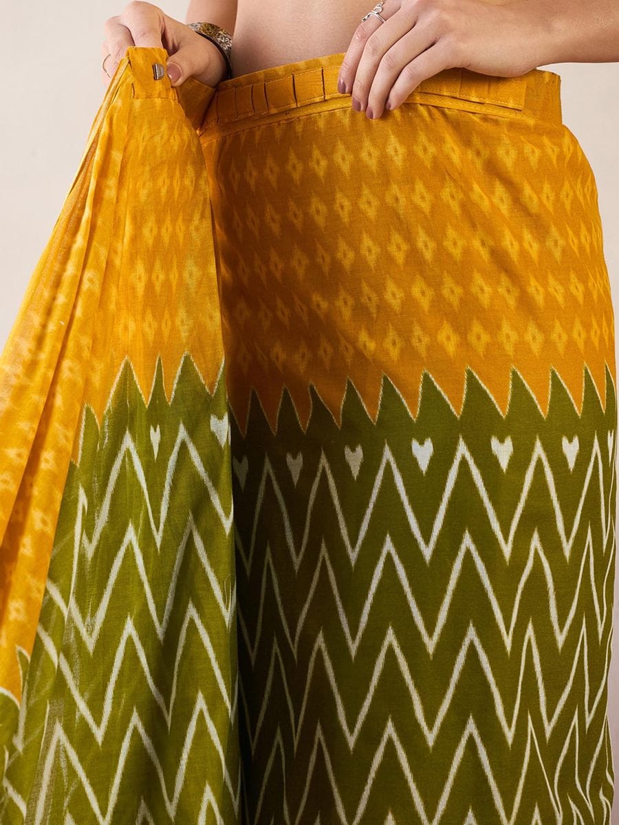 Yellow Colour Mul Cotton Ready To Wear Saree With Pocket