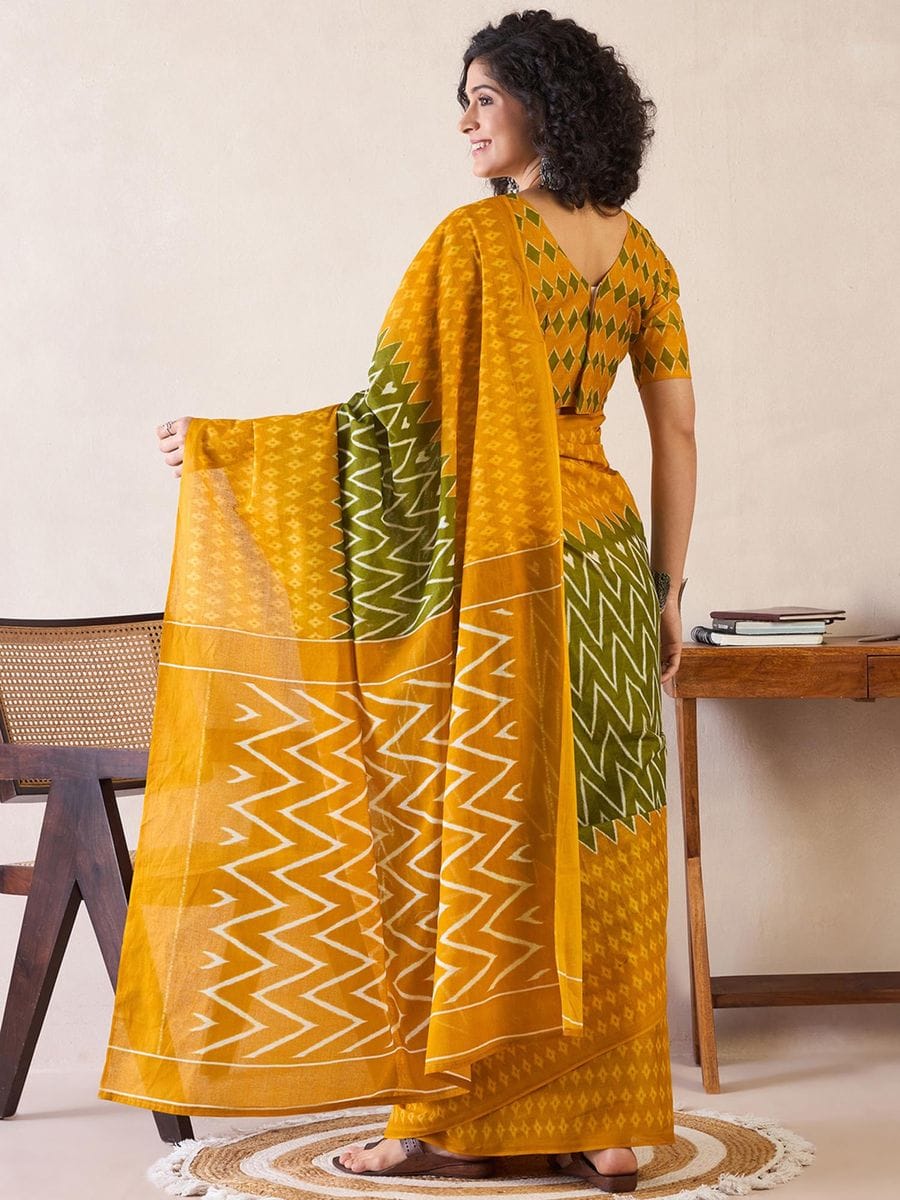 Yellow Colour Mul Cotton Ready To Wear Saree With Pocket
