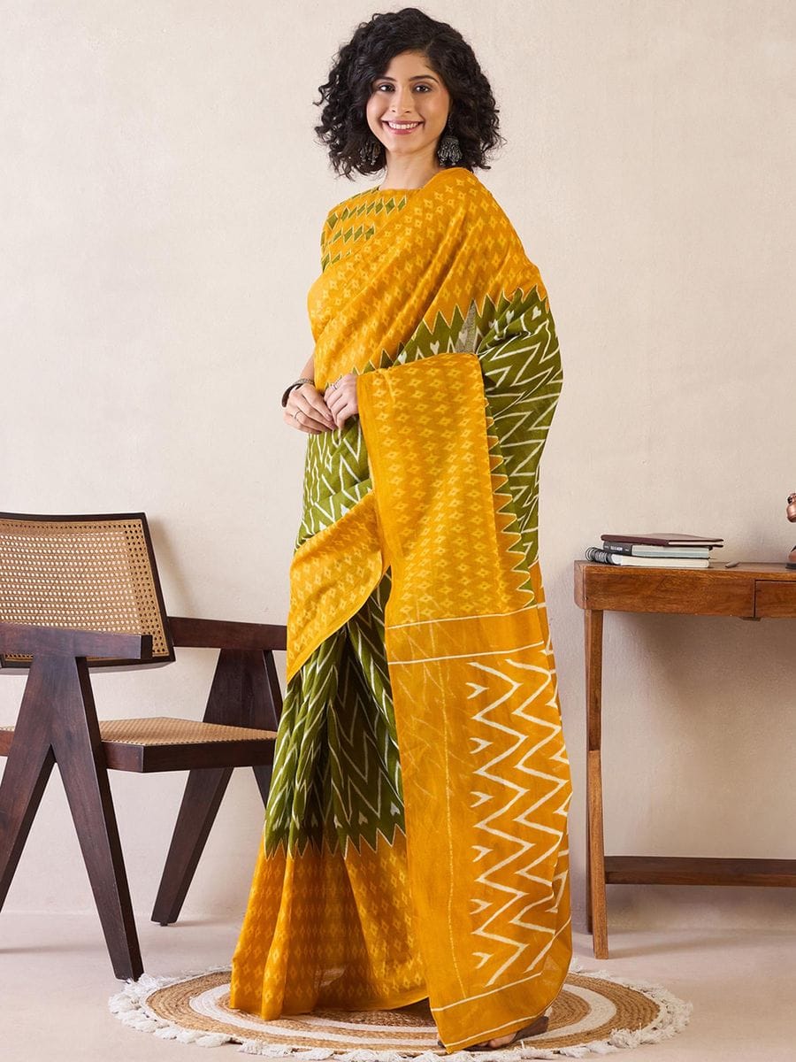 Yellow Colour Mul Cotton Ready To Wear Saree With Pocket