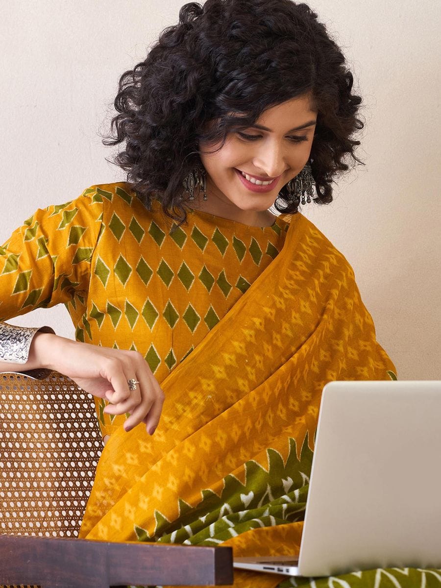 Yellow Colour Mul Cotton Ready To Wear Saree With Pocket