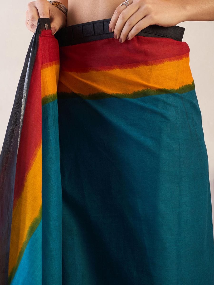 Multi Colour Mul Cotton Ready To Wear Saree With Pocket