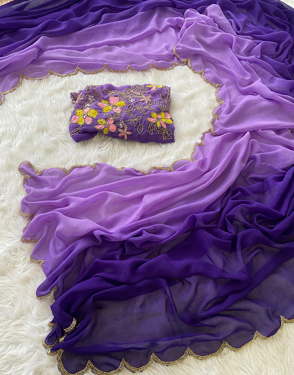 Lavender & Purple Georgette With Printed Ready To Wear Saree