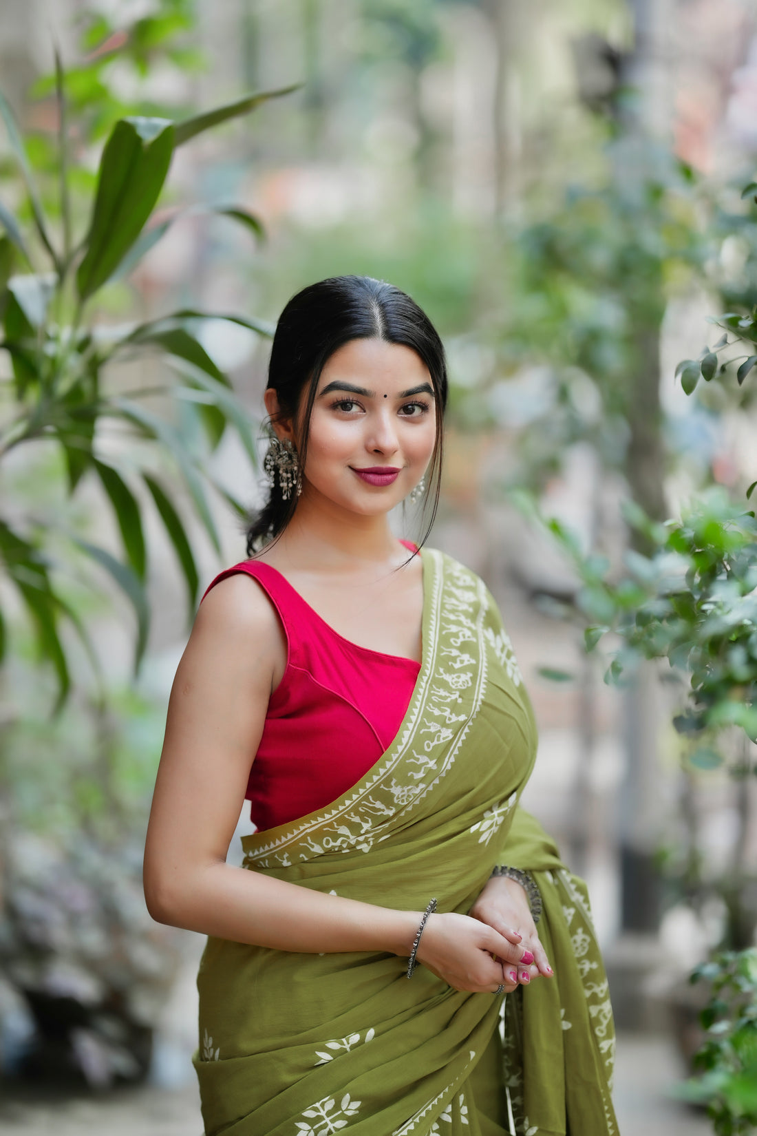 Green Colour Mul Cotton Ready To Wear Saree With Pocket