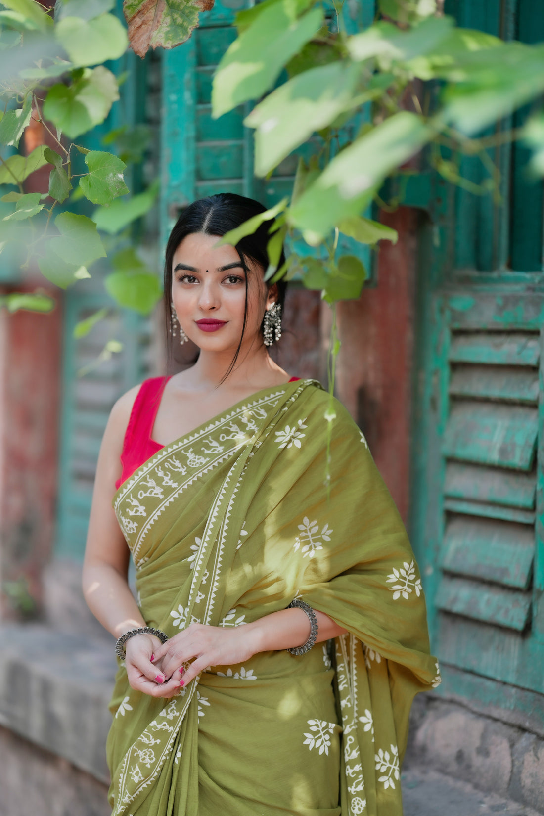 Green Colour Mul Cotton Ready To Wear Saree With Pocket