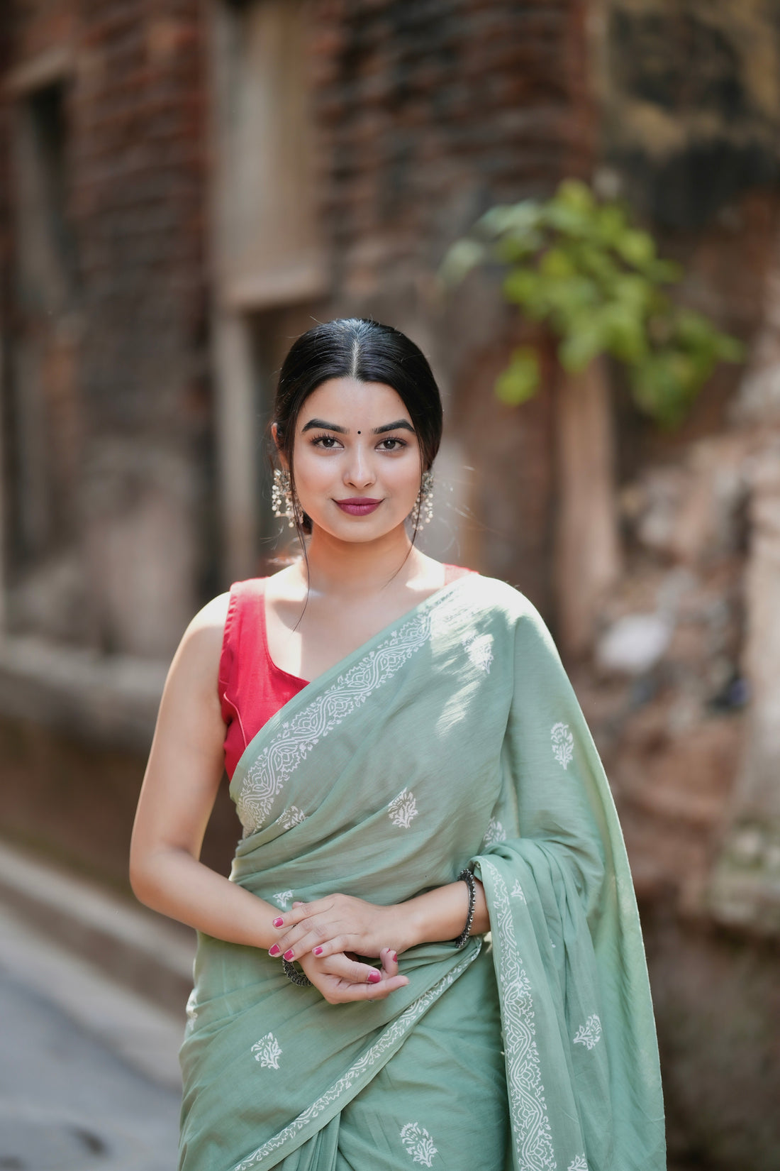 Pista Colour Mul Cotton Ready To Wear Saree With Pocket