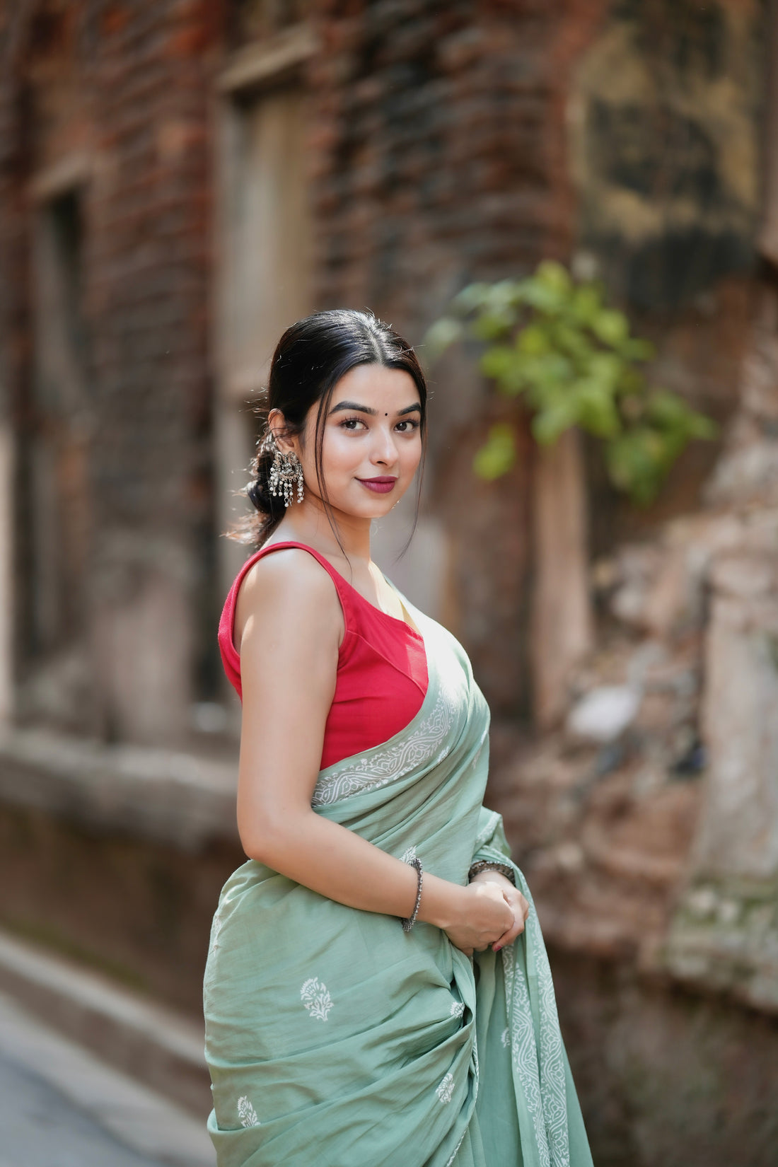 Pista Colour Mul Cotton Ready To Wear Saree With Pocket