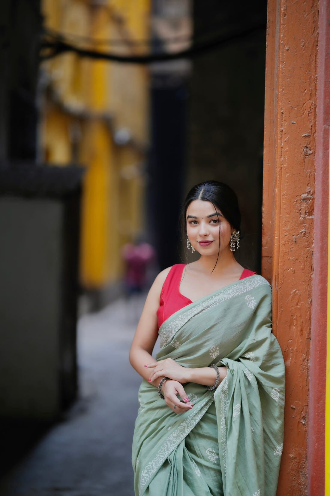 Pista Colour Mul Cotton Ready To Wear Saree With Pocket