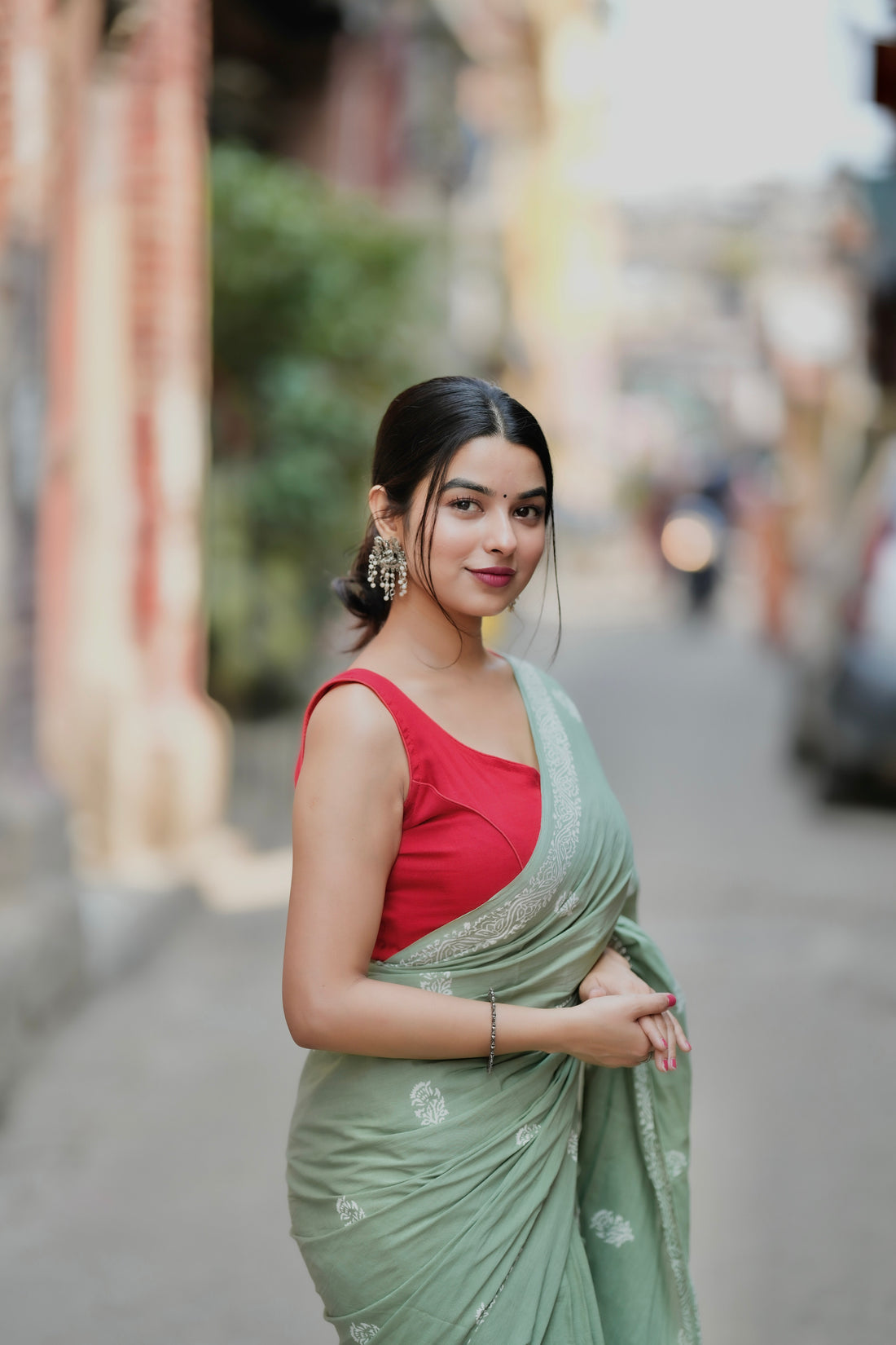 Pista Colour Mul Cotton Ready To Wear Saree With Pocket