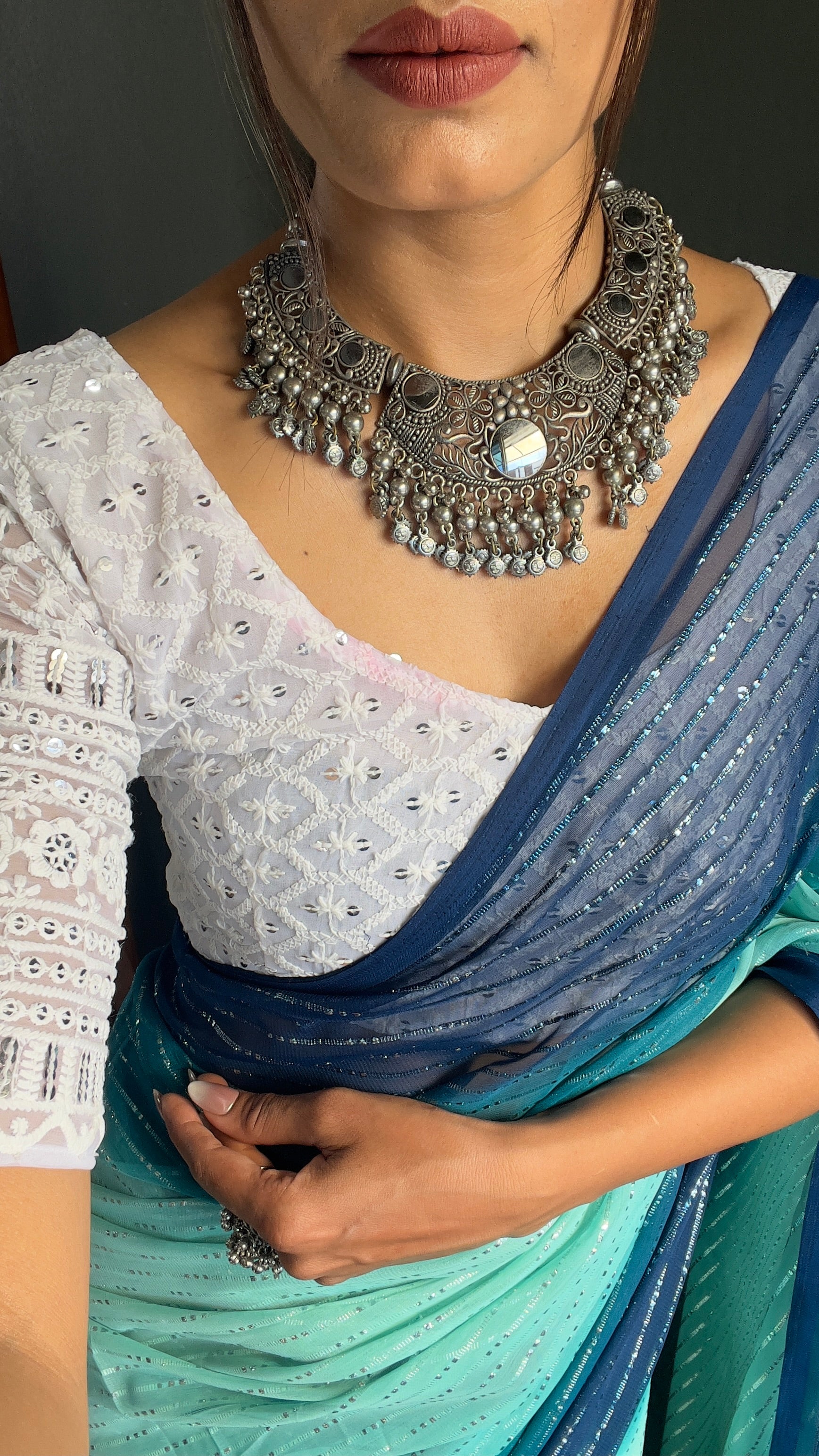 Chiffon Saree With Zari Work Patta Ready To Wear Saree