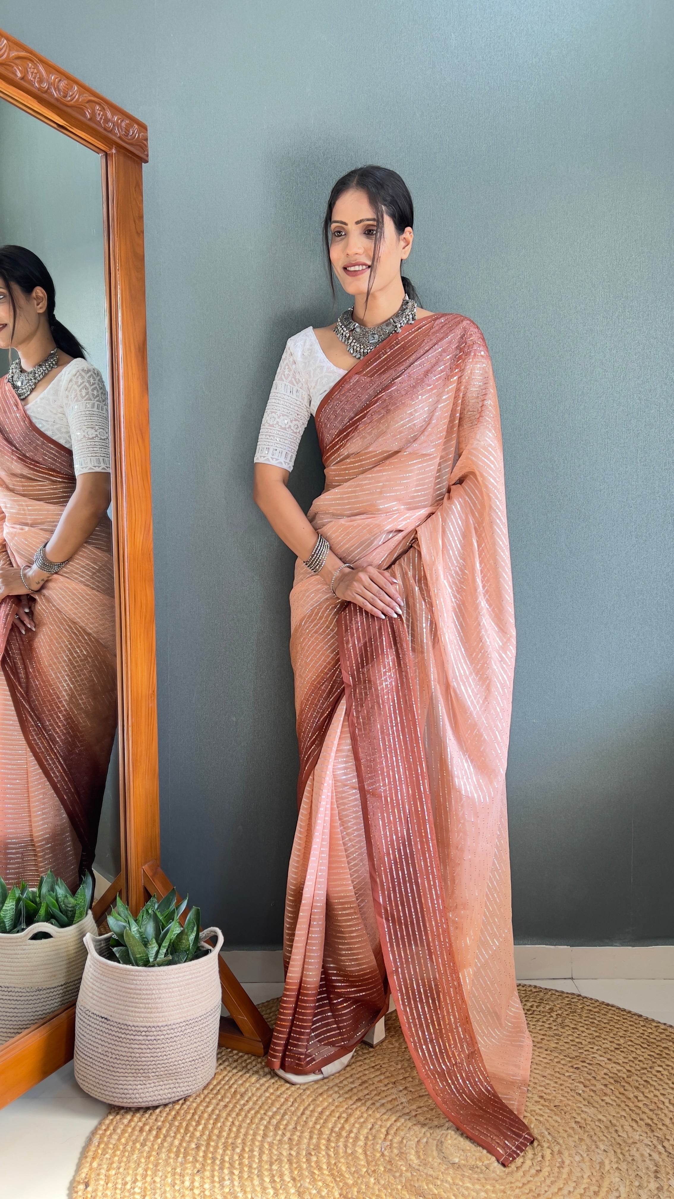 Chiffon Saree With Zari Work Patta Ready To Wear Saree