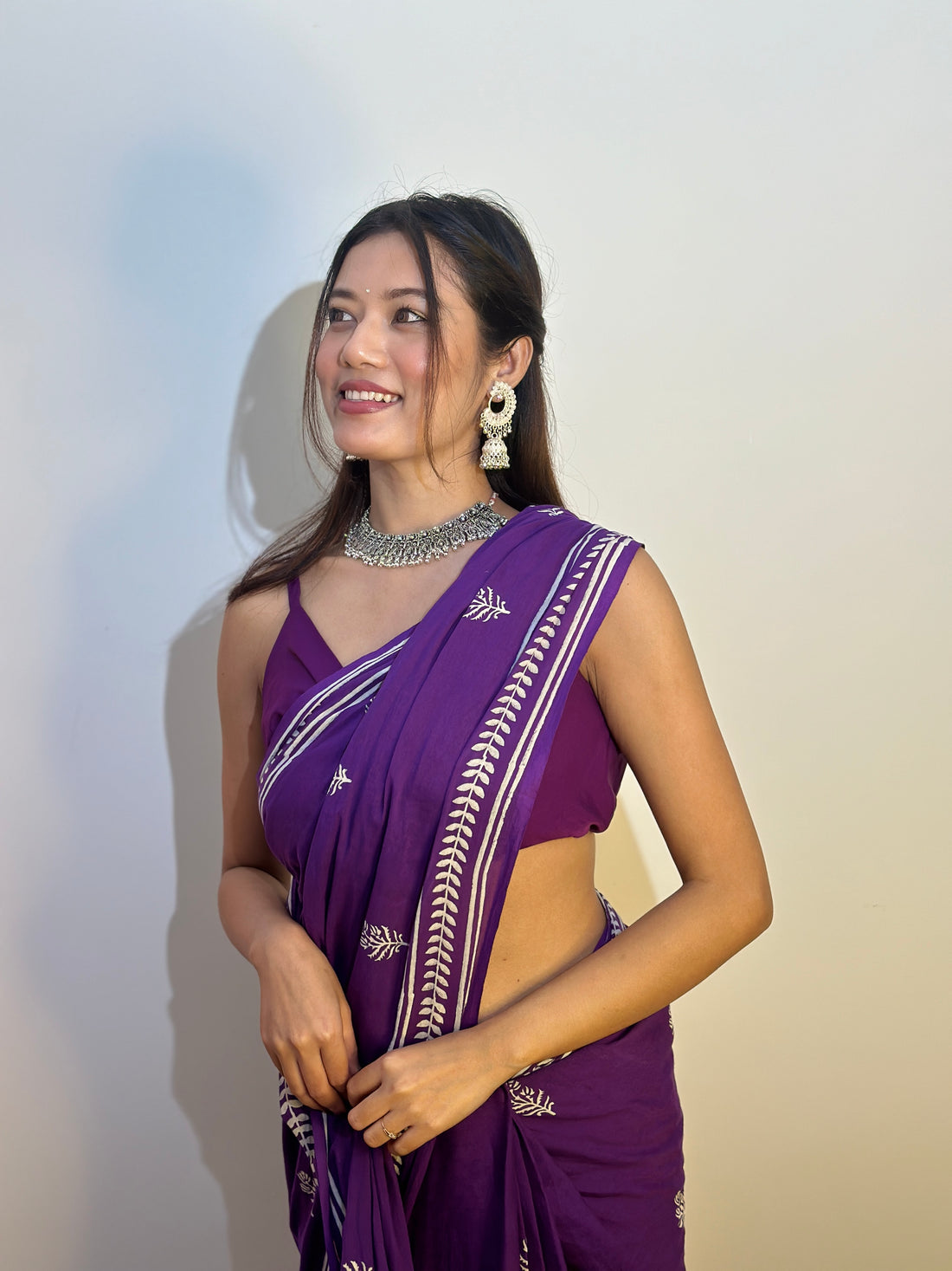 Purple Colour Mul Cotton Ready To Wear Saree With Pocket