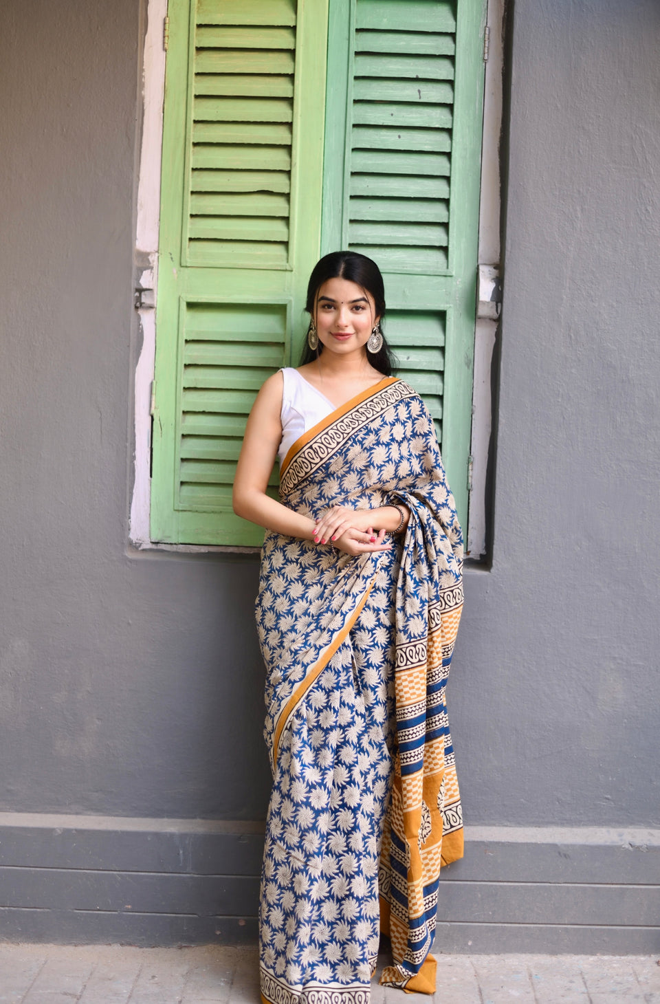 Multicolor Mul Cotton Ready To Wear Saree With Pocket