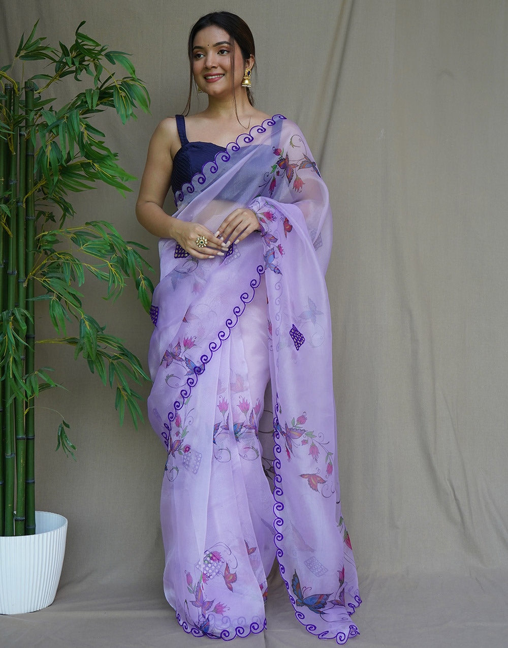 Light Violet Organza Saree With Gotta Work & Cut Work Border
