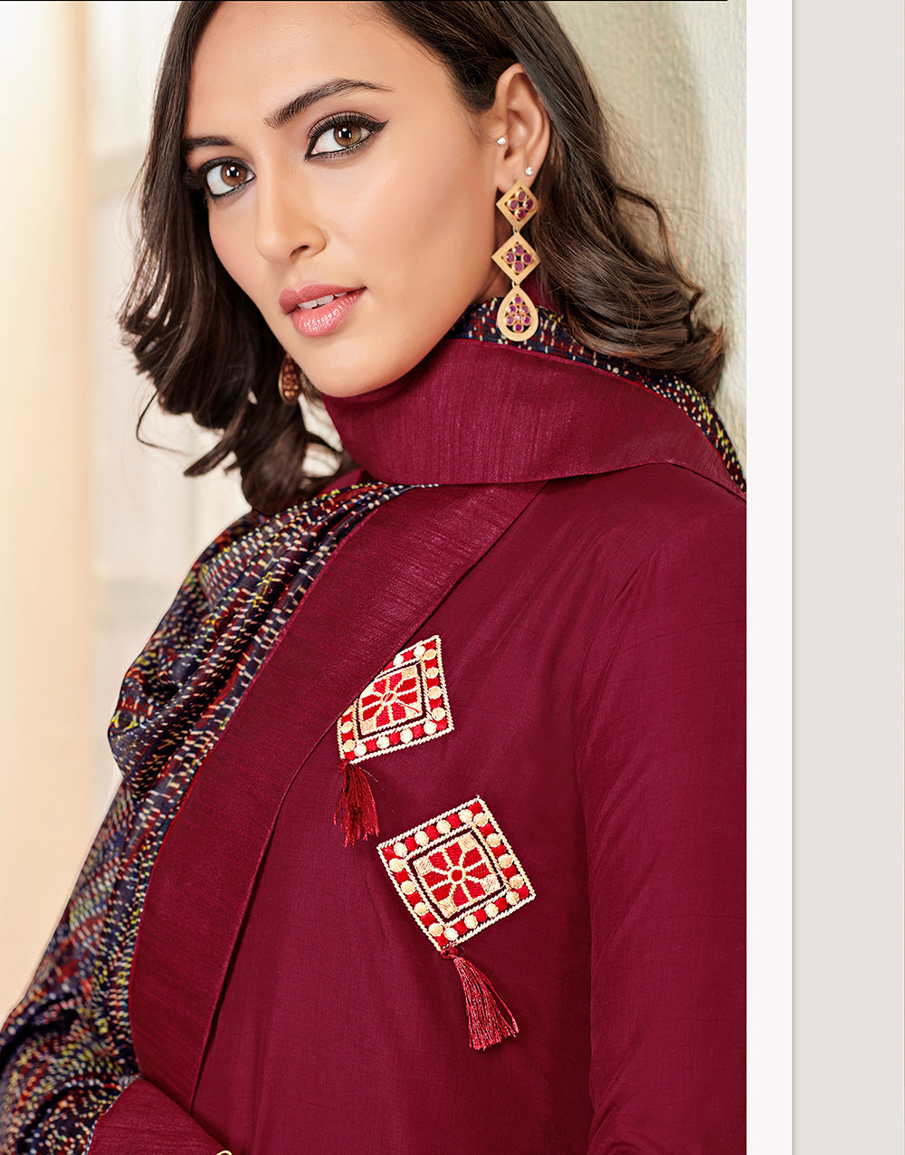 Maroon Heavy Jam Cotton With Designer Jams Work Suit