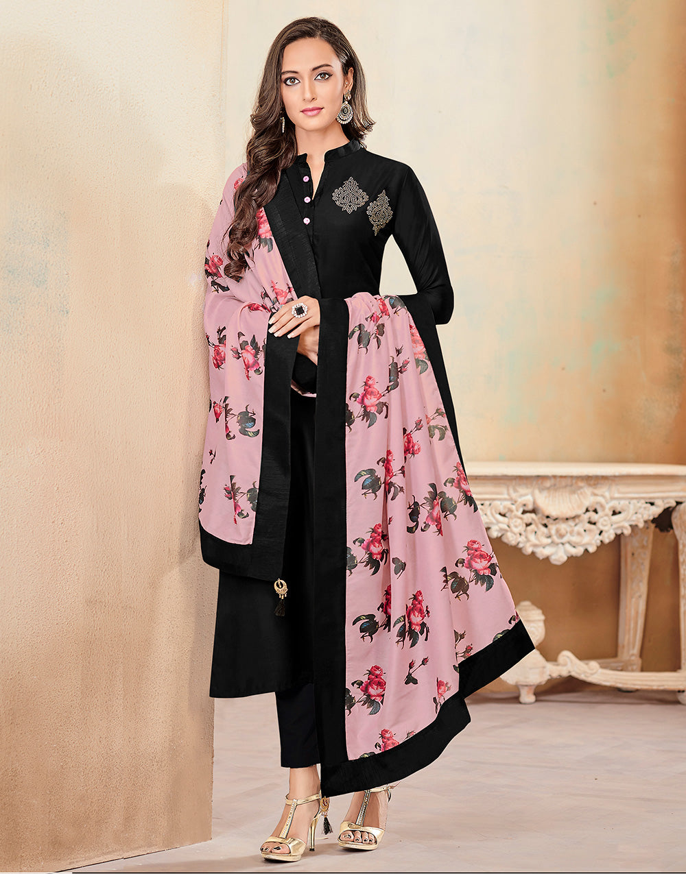 Black Heavy Jam Cotton With Designer Jams Work Suit