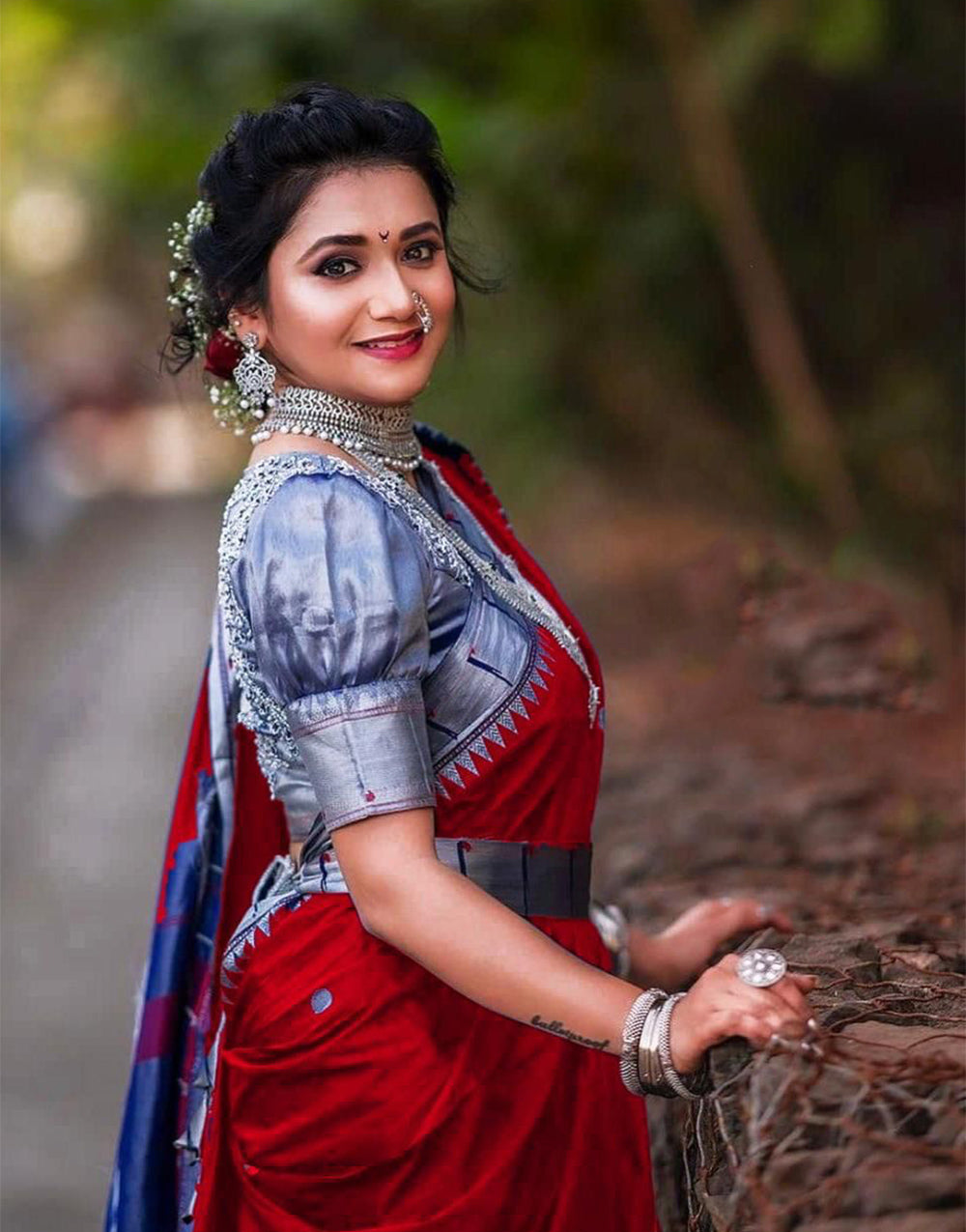 Soft Lichi Silk With Weaving Saree In Dark Red
