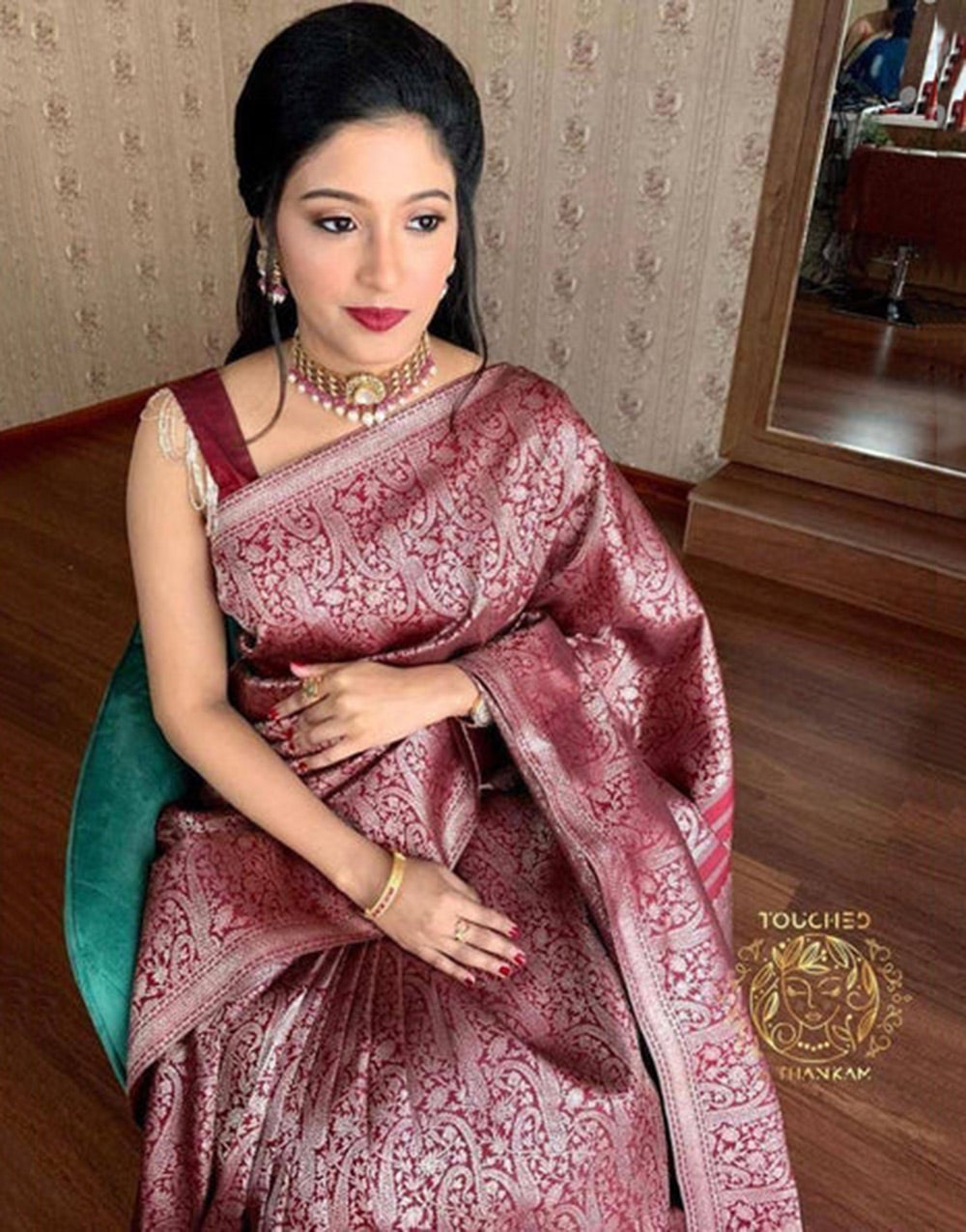 Jam Wine Soft Lichi Silk Saree With Weaving Work