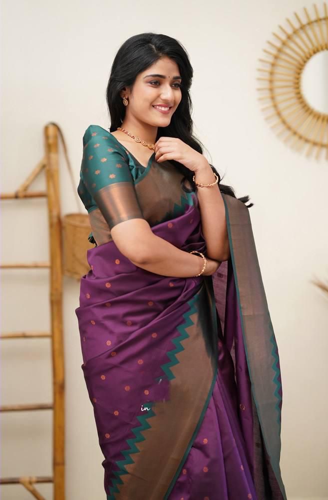 Wine Soft Lichi Silk Saree With Weaving Work