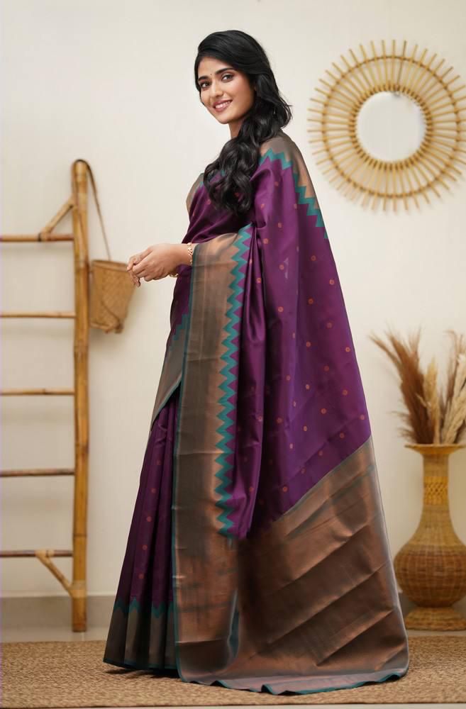 Wine Soft Lichi Silk Saree With Weaving Work