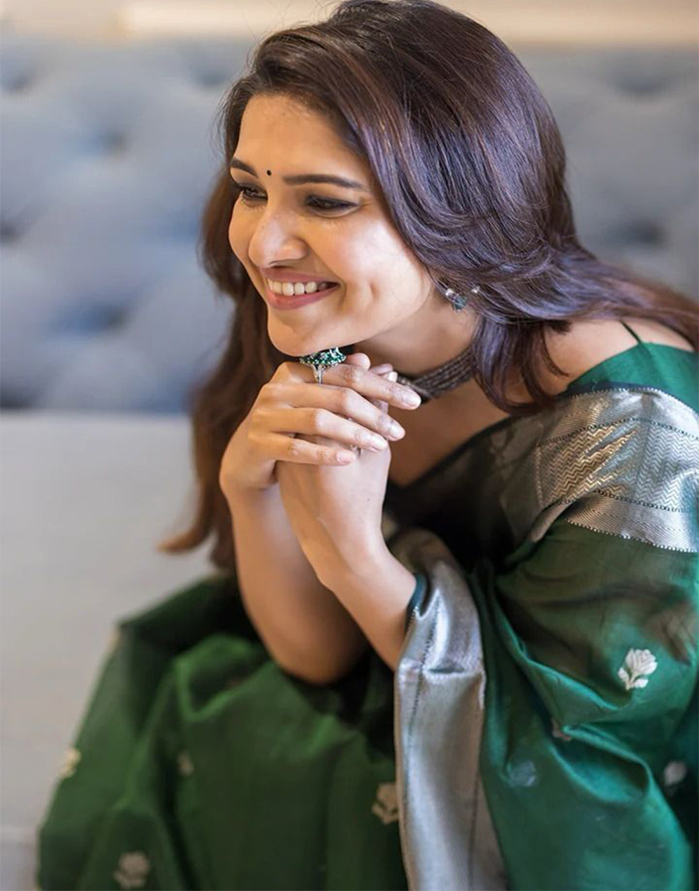 Dark Green Soft Lichi Silk Saree With Weaving Work