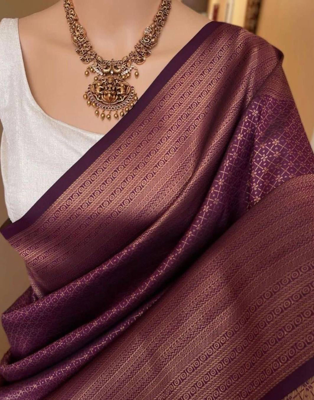 Wine Soft Lichi Silk Saree With Zari Weaving Work
