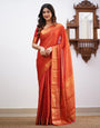 Orange Soft Lichi Silk Saree With Zari Weaving Work