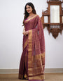 Purple Soft Lichi Silk Saree With Zari Weaving Work