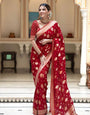 Red Banarasi Silk Saree With Zari Weaving Work