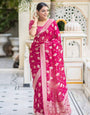 Rani Pink Banarasi Silk Saree With Zari Weaving Work