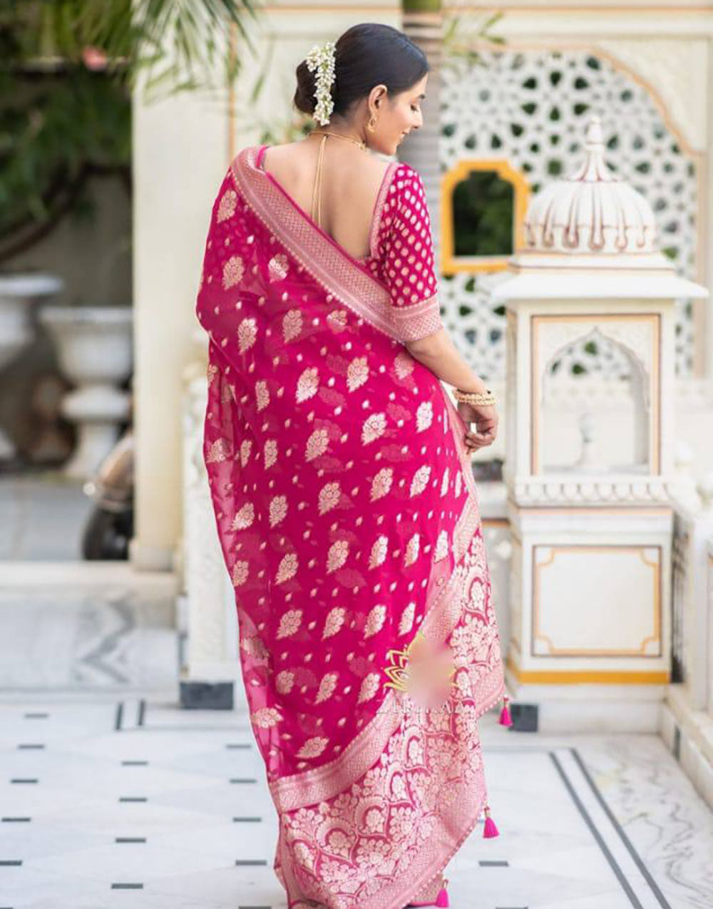 Rani Pink Banarasi Silk Saree With Zari Weaving Work