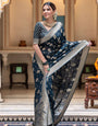 Prussian Blue Banarasi Silk Saree With Zari Weaving Work