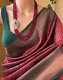 Maroon & Green Soft Lichi Silk Saree With Zari Weaving Work