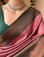 Blush Pink Soft Lichi Silk Saree With Zari Weaving Work