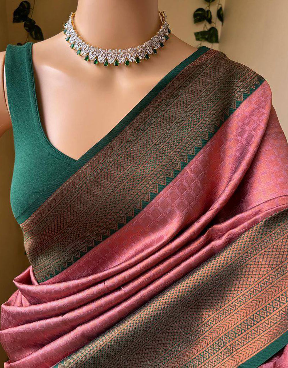 Blush Pink Soft Lichi Silk Saree With Zari Weaving Work