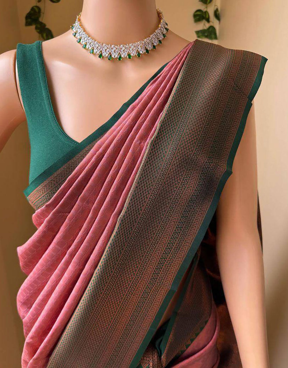 Blush Pink Soft Lichi Silk Saree With Zari Weaving Work